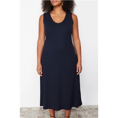 Lacivert Fitilli A-line Midi Örme Elbise TBBSS24AH00130
