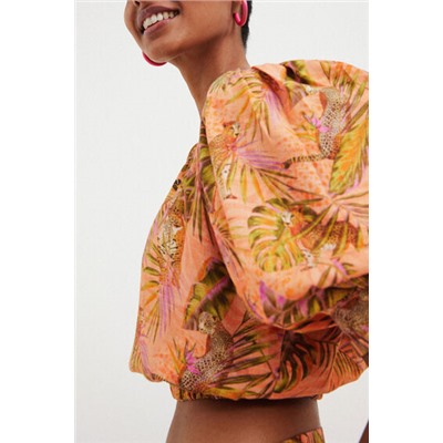 Blusa cropped tropical