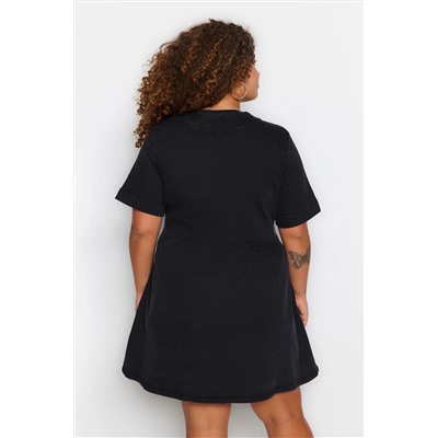 Antrasit Belden Açılan/Skater V Yaka Denim Elbise TBBSS23AH00078