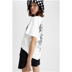 Defacto Oversize Fit Bisiklet Yaka Sırt Baskılı Kısa Kollu %100 Pamuk Tişört Z7611AZ23SM