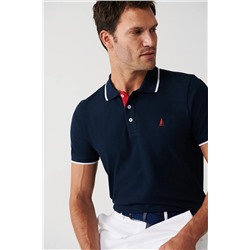 Avva Erkek Lacivert %100 Pamuk Marine Baskılı Standart Fit Normal Kesim Polo Yaka T-shirt A31y1188 A31Y1188