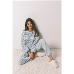 Pijama largo polar verde cenefa