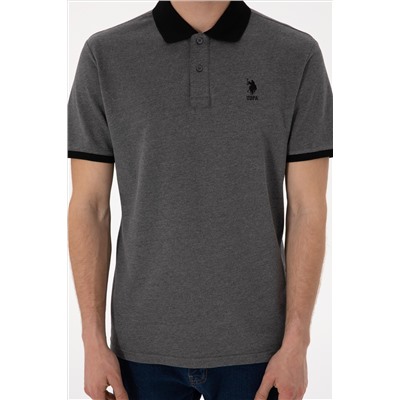 Erkek Regular Fit Polo Yaka Antrasit Melanj Basic Tişört