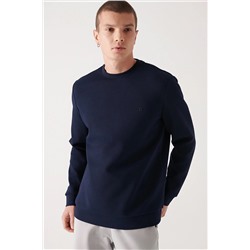 Avva Erkek Lacivert Bisiklet Yaka Esnek Yumuşak Doku Interlok Kumaş Standart Fit Normal Kesim Sweatshirt B001100