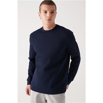 Avva Erkek Lacivert Bisiklet Yaka Esnek Yumuşak Doku Interlok Kumaş Standart Fit Normal Kesim Sweatshirt B001100