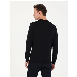 Siyah Slim Fit Çeyrek Yaka Basic Triko Kazak