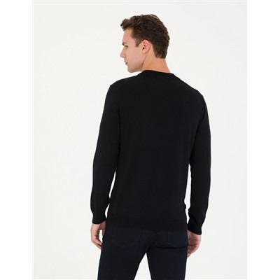Siyah Slim Fit Çeyrek Yaka Basic Triko Kazak