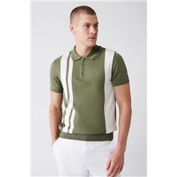 Avva Erkek Haki Polo Yaka Renk Bloklu Ribanalı Standart Fit Normal Kesim Triko T-Shirt A31Y5117