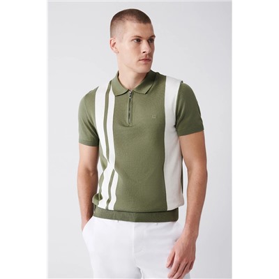 Avva Erkek Haki Polo Yaka Renk Bloklu Ribanalı Standart Fit Normal Kesim Triko T-Shirt A31Y5117
