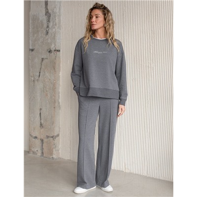 Прямые трикотажные брюки на резинке из футера двухнитки эластичные