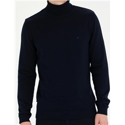 Lacivert Slim Fit Balıkçı Yaka Basic Triko Kazak
