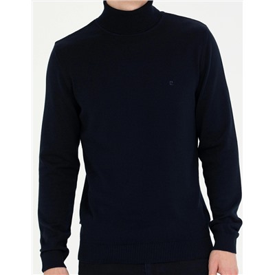 Lacivert Slim Fit Balıkçı Yaka Basic Triko Kazak