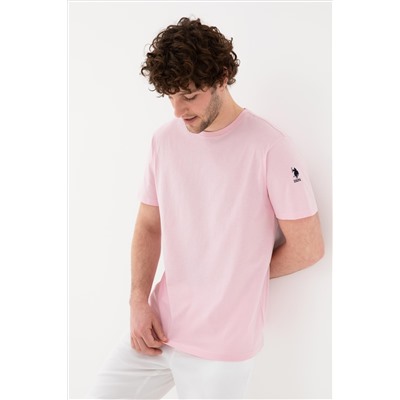 Erkek Regular Fit Bisiklet Yaka Açık Pembe Basic Tişört