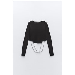 KNIT TOP WITH RHINESTONE CHAIN DETAIL