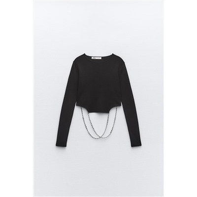 KNIT TOP WITH RHINESTONE CHAIN DETAIL