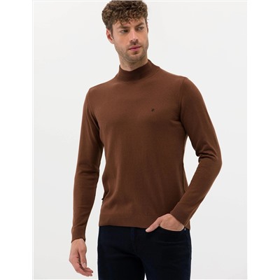 Kahverengi Slim Fit Yarım Balıkçı Basic Triko Kazak
