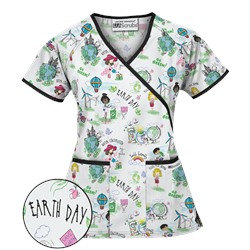 UA Earth Day White Mock Wrap Scrub Top