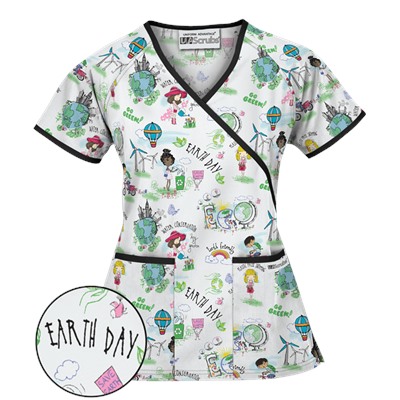 UA Earth Day White Mock Wrap Scrub Top