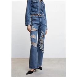 Jeans rectos tiro alto rotos -  Mujer | MANGO OUTLET España