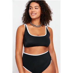 Siyah Kontrast Biye Detaylı Bralette Büyük Beden Bikini Üstü TBBSS24CT00008