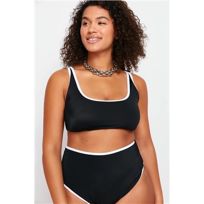 Siyah Kontrast Biye Detaylı Bralette Büyük Beden Bikini Üstü TBBSS24CT00008