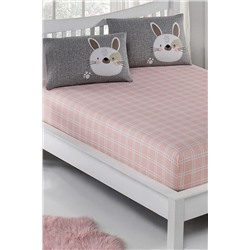 Ev & Ev Home Pes Lastikli Çarşaf Seti Tek Kişilik Tavşancık A.Kahve-Gri-Pembe Ep-024575