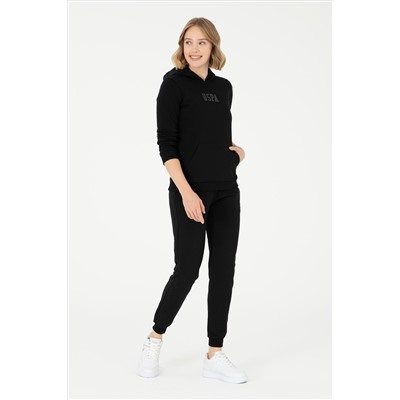 Kadın Siyah Basic Kapüşonlu Sweatshirt