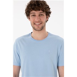 Erkek Regular Fit Bisiklet Yaka Mavi Basic Tişört