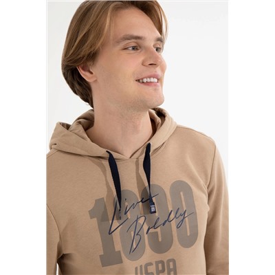 Erkek Camel Kapüşonlu Sweatshirt