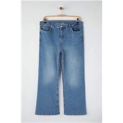 Mavi Yüksek Bel İspanyol Paça Flare Fit Denim Büyük Beden Jeans TBBAW26CJ00034