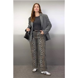 Çok Renkli Yüksek Bel Leopar Desenli Straight Fit Büyük Beden Jeans TBBAW25CJ00003