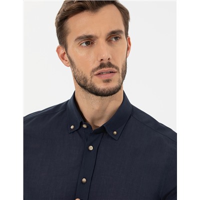 Lacivert Slim Fit Uzun Kollu Gömlek