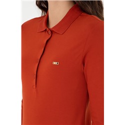 Kadın Kiremit Basic Polo Yaka Sweatshirt