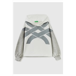 United Colors of BenettonKız Çocuk Krem Logo Baskılı Renk Bloklu Sweatshirt Krem