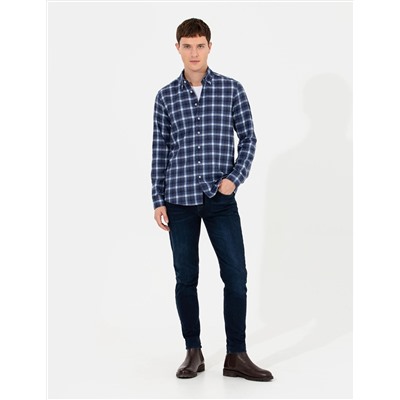 Lacivert Slim Fit Uzun Kollu Gömlek