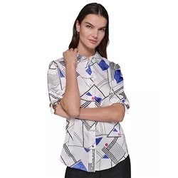 KARL LAGERFELD PARIS Women's Printed Bungee-Sleeve Top, Regular & Petite