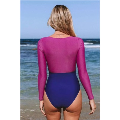 Kaylin Color Block Cut Out Long Sleeve One Piece Swimsuit