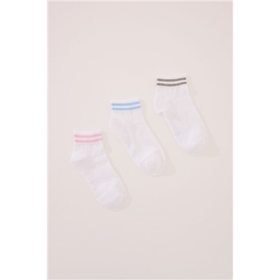 Pack 3 calcetines cortos algodón rayas blanco