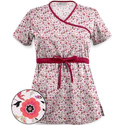 UA Ditzy Bouquet White Mock Wrap Scrub Top