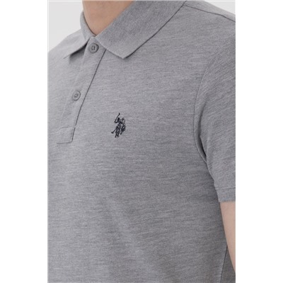 Erkek Slim Fit Polo Yaka Gri Melanj Basic Tişört