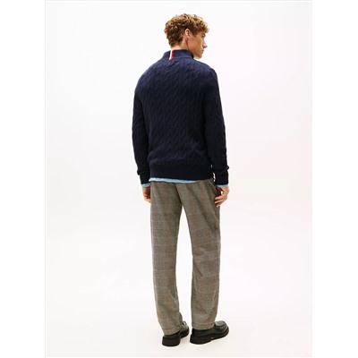 Cable Knit Mockneck Quarter-Zip Sweater