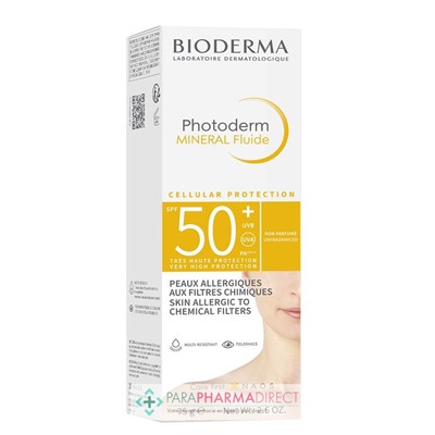 Bioderma Photoderm Mineral Fluide SPF50+ - Non Parfumé - Peaux Allergiques aux Filtres Chimiques 75g