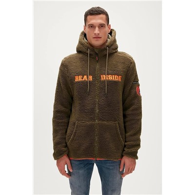 Bad Bear Shaggy Plush Full-zip Haki Peluş Erkek Kapüşonlu Sweatshirt 23.02.29.006 ERKEK YEŞİL