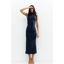 LONG HALTER NECK GATHERED DRESS