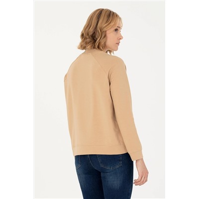 Kadın Kum Bisiklet Yaka Sweatshirt