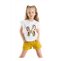 Denokids Denizatı Kız Çocuk Beyaz Fırfırlı T-Shirt Hardal Şort Takım CFF-22Y1-037