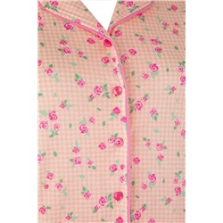 Pembe %100 Pamuklu Çiçekli Biyeli Örme Pijama Takımı TBBAW26AI00007