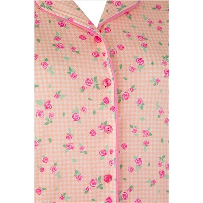 Pembe %100 Pamuklu Çiçekli Biyeli Örme Pijama Takımı TBBAW26AI00007