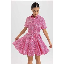 Defacto Gömlek Yaka Terry Cotton Mini Kısa Kollu Elbise A8856AX23HS