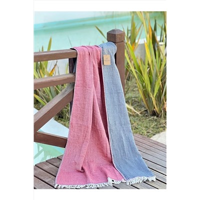 Litustyle, Unisex Çift Renk - Naturel & El Baskılı & %100 Pamuk Müslin Peştemal